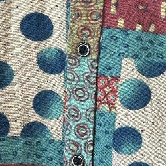 Luc Matton Mens Shirt XL Green Red Mixed Print Long Sleeve Linen Blend Designer - Picture 8 of 9